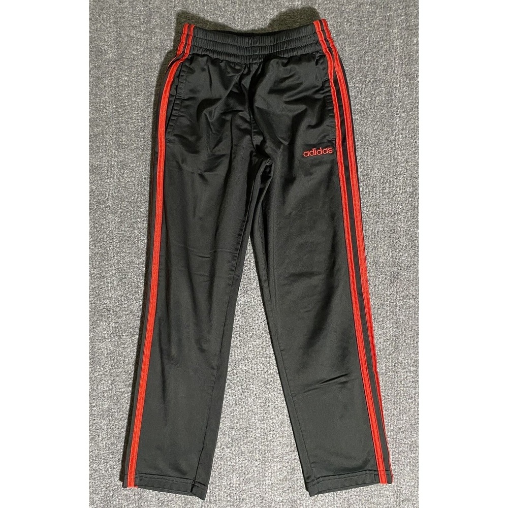 Adidas Boys Elastic Waist Activewear Sweatpants Black Red Stripe Size 8